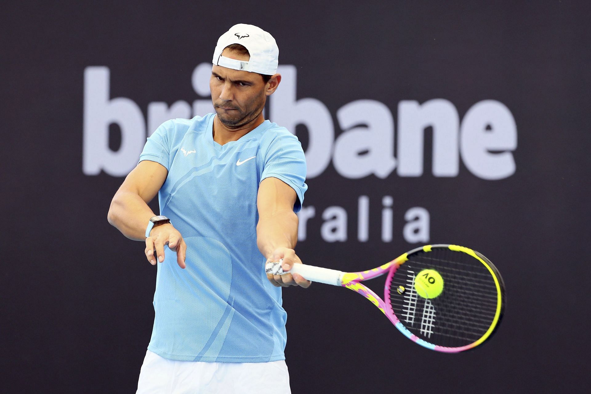 Rafael Nadal practicing ahead of the Brisbane International